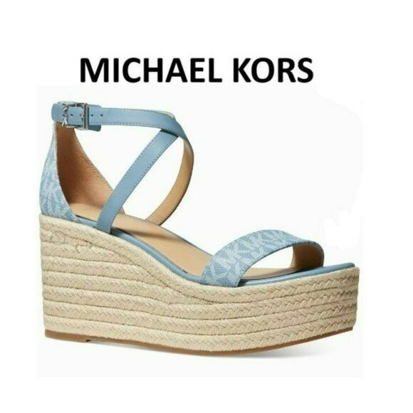 MICHAEL KORS SERENA LOGO BUCKLE WEDGE SANDAL, SZ 9, 9.5, & 10, NIB - Picture 1 of 7